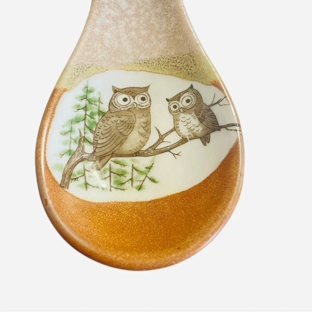 Vintage Otagiri Stone Ceramic Owl Family Spoon Rest Kitchen